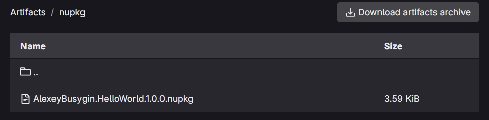 Package in the job’s artifacts