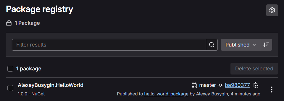 NuGet package in registry