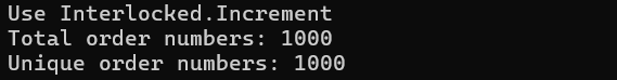 1,000 executions and 1,000 unique order numbers